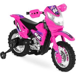 imageBest Choice Products Kids 6V Ride On Motorcycle wTreaded Tires Working Headlights 2mph Top Speed Training Wheels Realistic Sounds Music Battery Charger  OrangeHot Pink