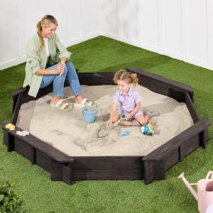 imageBest Choice Products Kids Large Octagonal Wooden Outdoor Sandbox with Cover w 4 Reinforced Benches 8 Seats XL Sandpit Bottom Liner  BrownEspresso