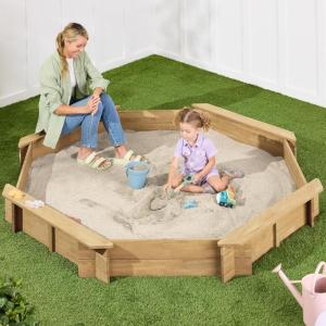 imageBest Choice Products Kids Large Octagonal Wooden Outdoor Sandbox with Cover w 4 Reinforced Benches 8 Seats XL Sandpit Bottom Liner  BrownNatural