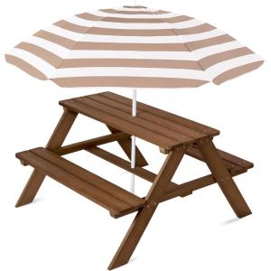 imageBest Choice Products Kids Wooden Picnic Table Outdoor Activity ampamp Dining Table wAdjustable Collapsible Umbrella Builtin Seats  Golden BrownNavyWalnutBeige