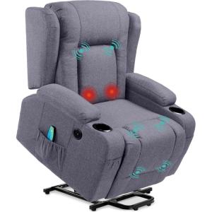 imageBest Choice Products Modern Linen Electric Power Lift Chair Recliner Massage Chair Adjustable Furniture for Back Legs w 3 Positions USB Port Heat Cupholders EasytoReach Button  GrayBlue