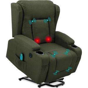 imageBest Choice Products Modern Linen Electric Power Lift Chair Recliner Massage Chair Adjustable Furniture for Back Legs w 3 Positions USB Port Heat Cupholders EasytoReach Button  GrayOlive