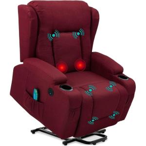 imageBest Choice Products Modern Linen Electric Power Lift Chair Recliner Massage Chair Adjustable Furniture for Back Legs w 3 Positions USB Port Heat Cupholders EasytoReach Button  GrayBurgundy