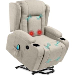 imageBest Choice Products Modern Linen Electric Power Lift Chair Recliner Massage Chair Adjustable Furniture for Back Legs w 3 Positions USB Port Heat Cupholders EasytoReach Button  GrayGreige