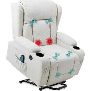 imageBest Choice Products Modern Linen Electric Power Lift Chair Recliner Massage Chair Adjustable Furniture for Back Legs w 3 Positions USB Port Heat Cupholders EasytoReach Button  GrayIvory