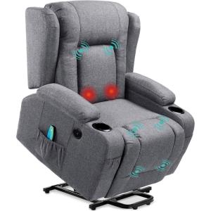 imageBest Choice Products Modern Linen Electric Power Lift Chair Recliner Massage Chair Adjustable Furniture for Back Legs w 3 Positions USB Port Heat Cupholders EasytoReach Button  GrayGrey