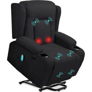 imageBest Choice Products Modern Linen Electric Power Lift Chair Recliner Massage Chair Adjustable Furniture for Back Legs w 3 Positions USB Port Heat Cupholders EasytoReach Button  GrayBlack