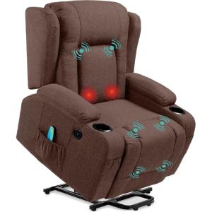 imageBest Choice Products Modern Linen Electric Power Lift Chair Recliner Massage Chair Adjustable Furniture for Back Legs w 3 Positions USB Port Heat Cupholders EasytoReach Button  GrayBrown