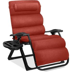 imageBest Choice Products Oversized Zero Gravity Chair Folding Outdoor Patio Recliner XL Anti Gravity Lounger wRemovable Cushion Cup Holder Side Tray 350lb Capacity  Graphite BlueBurnt Orange