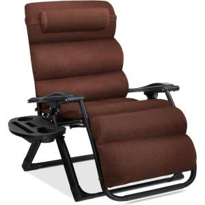 imageBest Choice Products Oversized Zero Gravity Chair Folding Outdoor Patio Recliner XL Anti Gravity Lounger wRemovable Cushion Cup Holder Side Tray 350lb Capacity  Graphite BlueWoodland Brown
