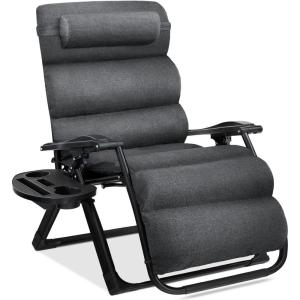 imageBest Choice Products Oversized Zero Gravity Chair Folding Outdoor Patio Recliner XL Anti Gravity Lounger wRemovable Cushion Cup Holder Side Tray 350lb Capacity  Graphite BlueFossil Gray