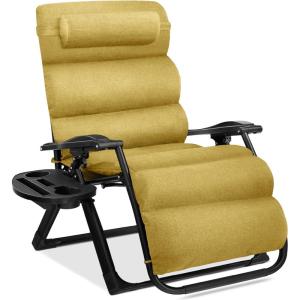 imageBest Choice Products Oversized Zero Gravity Chair Folding Outdoor Patio Recliner XL Anti Gravity Lounger wRemovable Cushion Cup Holder Side Tray 350lb Capacity  Graphite BlueSunflower Yellow