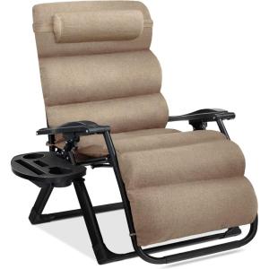 imageBest Choice Products Oversized Zero Gravity Chair Folding Outdoor Patio Recliner XL Anti Gravity Lounger wRemovable Cushion Cup Holder Side Tray 350lb Capacity  Graphite BlueWheat