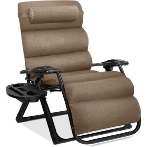 imageBest Choice Products Oversized Zero Gravity Chair Folding Outdoor Patio Recliner XL Anti Gravity Lounger wRemovable Cushion Cup Holder Side Tray 350lb Capacity  Graphite BlueTaupe