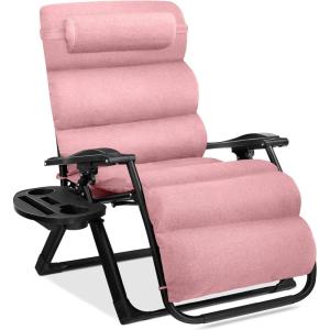 imageBest Choice Products Oversized Zero Gravity Chair Folding Outdoor Patio Recliner XL Anti Gravity Lounger wRemovable Cushion Cup Holder Side Tray 350lb Capacity  Graphite BluePink