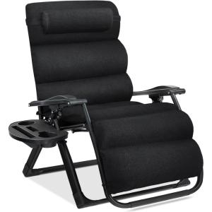 imageBest Choice Products Oversized Zero Gravity Chair Folding Outdoor Patio Recliner XL Anti Gravity Lounger wRemovable Cushion Cup Holder Side Tray 350lb Capacity  Graphite BlueOnyx Black