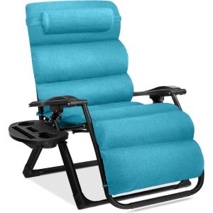 imageBest Choice Products Oversized Zero Gravity Chair Folding Outdoor Patio Recliner XL Anti Gravity Lounger wRemovable Cushion Cup Holder Side Tray 350lb Capacity  Graphite BlueLight Blue