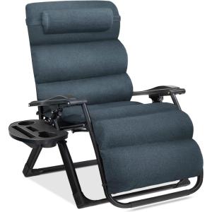 imageBest Choice Products Oversized Zero Gravity Chair Folding Outdoor Patio Recliner XL Anti Gravity Lounger wRemovable Cushion Cup Holder Side Tray 350lb Capacity  Graphite BlueGraphite Blue