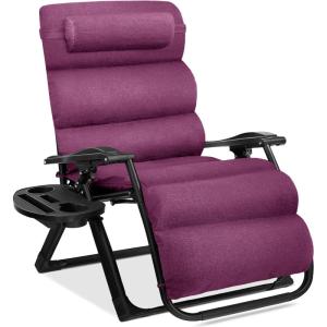 imageBest Choice Products Oversized Zero Gravity Chair Folding Outdoor Patio Recliner XL Anti Gravity Lounger wRemovable Cushion Cup Holder Side Tray 350lb Capacity  Graphite BlueAmethyst Purple