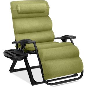 imageBest Choice Products Oversized Zero Gravity Chair Folding Outdoor Patio Recliner XL Anti Gravity Lounger wRemovable Cushion Cup Holder Side Tray 350lb Capacity  Graphite BlueLime Green