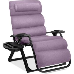 imageBest Choice Products Oversized Zero Gravity Chair Folding Outdoor Patio Recliner XL Anti Gravity Lounger wRemovable Cushion Cup Holder Side Tray 350lb Capacity  Graphite BlueLavender