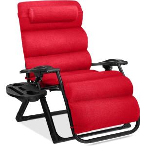 imageBest Choice Products Oversized Zero Gravity Chair Folding Outdoor Patio Recliner XL Anti Gravity Lounger wRemovable Cushion Cup Holder Side Tray 350lb Capacity  Graphite BlueCrimson Red