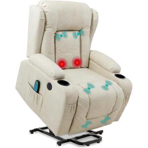 imageBest Choice Products PU Leather Electric Power Lift Chair Recliner Massage Chair Adjustable Furniture for Back Legs w 3 Positions USB Port Heat Cupholders EasytoReach Side Button  BlackBeige