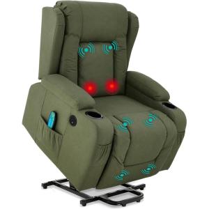 imageBest Choice Products PU Leather Electric Power Lift Chair Recliner Massage Chair Adjustable Furniture for Back Legs w 3 Positions USB Port Heat Cupholders EasytoReach Side Button  BlackOlive