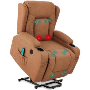 imageBest Choice Products PU Leather Electric Power Lift Chair Recliner Massage Chair Adjustable Furniture for Back Legs w 3 Positions USB Port Heat Cupholders EasytoReach Side Button  BlackCognac