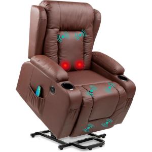 imageBest Choice Products PU Leather Electric Power Lift Chair Recliner Massage Chair Adjustable Furniture for Back Legs w 3 Positions USB Port Heat Cupholders EasytoReach Side Button  BlackBrown