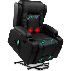imageBest Choice Products PU Leather Electric Power Lift Chair Recliner Massage Chair Adjustable Furniture for Back Legs w 3 Positions USB Port Heat Cupholders EasytoReach Side Button  BlackBlack
