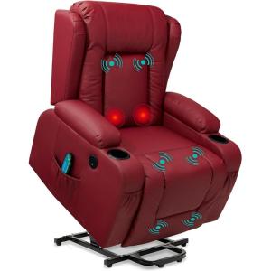imageBest Choice Products PU Leather Electric Power Lift Chair Recliner Massage Chair Adjustable Furniture for Back Legs w 3 Positions USB Port Heat Cupholders EasytoReach Side Button  BlackRed