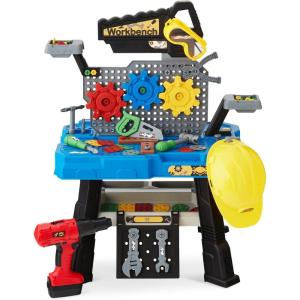 imageBest Choice Products Pretend Play Kids Workbench Childs Construction Toy Set for Child Development w 150 Accessories Electric Drill Storage Shelf Hard Hat Goggles Play Tool Set