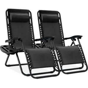 imageBest Choice Products Set of 2 Adjustable Steel Mesh Zero Gravity Lounge Chair Recliners wPillows and Cup Holder Trays  Navy BlueBlack