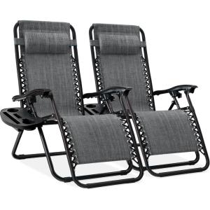imageBest Choice Products Set of 2 Adjustable Steel Mesh Zero Gravity Lounge Chair Recliners wPillows and Cup Holder Trays  Navy BlueGrey