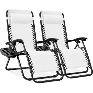 imageBest Choice Products Set of 2 Adjustable Steel Mesh Zero Gravity Lounge Chair Recliners wPillows and Cup Holder Trays  Navy BlueSnowBlack