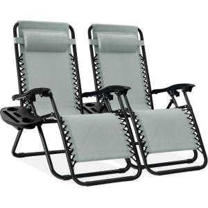 imageBest Choice Products Set of 2 Adjustable Steel Mesh Zero Gravity Lounge Chair Recliners wPillows and Cup Holder Trays  Navy BlueStardew