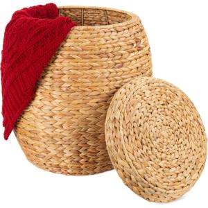 imageBest Choice Products Vintage Multipurpose Hyacinth Storage Basket Plant Dcor Handwoven Organizer Tote for Bedroom Living Room Bathroom wLid  NaturalNatural