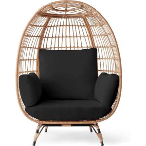 imageBest Choice Products Wicker Egg Chair Oversized Indoor Outdoor Lounger for Patio Backyard Living Room w 4 Cushions Steel Frame 440lb Capacity  IvoryBlack