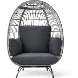 imageBest Choice Products Wicker Egg Chair Oversized Indoor Outdoor Lounger for Patio Backyard Living Room w 4 Cushions Steel Frame 440lb Capacity  IvoryGrayCharcoal