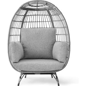 imageBest Choice Products Wicker Egg Chair Oversized Indoor Outdoor Lounger for Patio Backyard Living Room w 4 Cushions Steel Frame 440lb Capacity  IvoryGrayHeather Gray