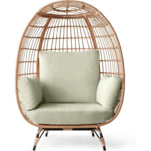imageBest Choice Products Wicker Egg Chair Oversized Indoor Outdoor Lounger for Patio Backyard Living Room w 4 Cushions Steel Frame 440lb Capacity  IvorySage