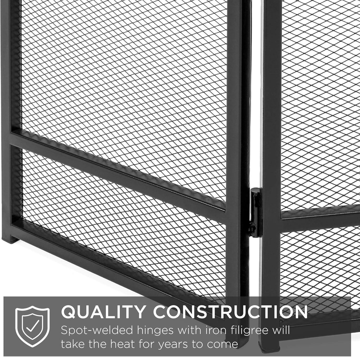 imageBest Choice Products 475x2725in 3Panel Simple Steel Mesh Fireplace Screen Fire Spark Guard Grate for Living Room Home Decor wRustic Worn Finish  BlackBlack