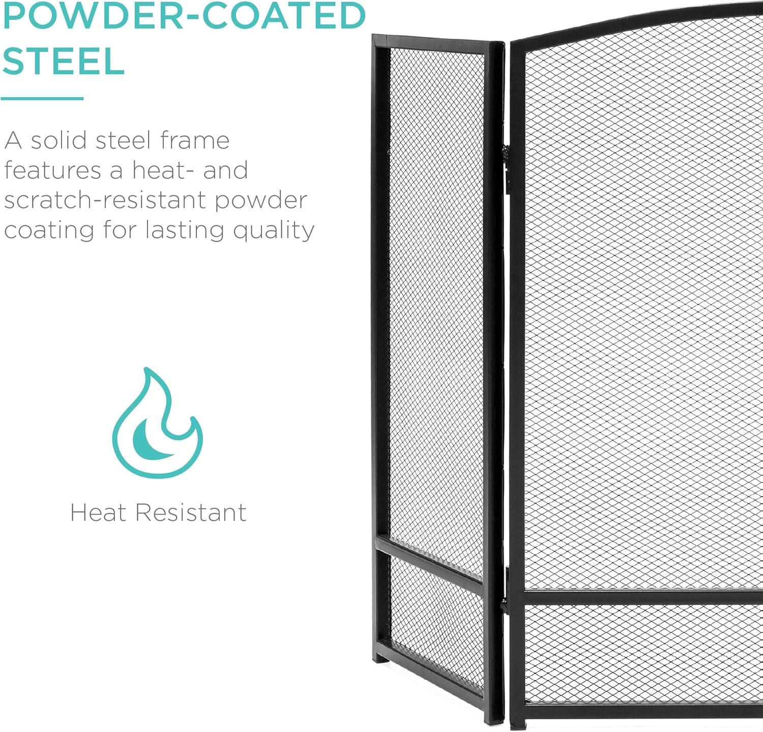 imageBest Choice Products 475x2725in 3Panel Simple Steel Mesh Fireplace Screen Fire Spark Guard Grate for Living Room Home Decor wRustic Worn Finish  BlackBlack