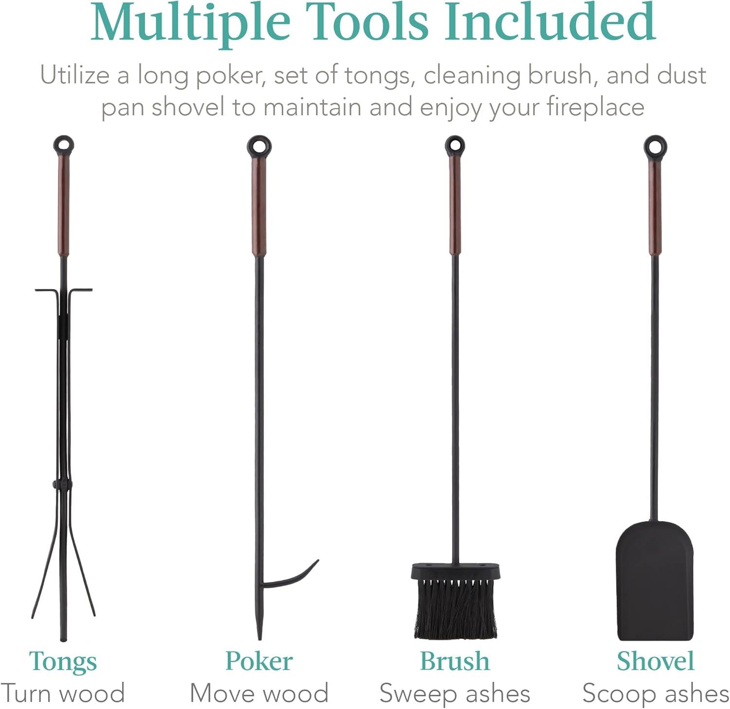 imageBest Choice Products 5Piece Modern Contemporary Fireplace Tool Set for Indoor Fireplace Dcor Outdoor Fire Pit wPoker Tongs Dust Pan Shovel Brush Ergonomic Handles  Antique GoldBlack