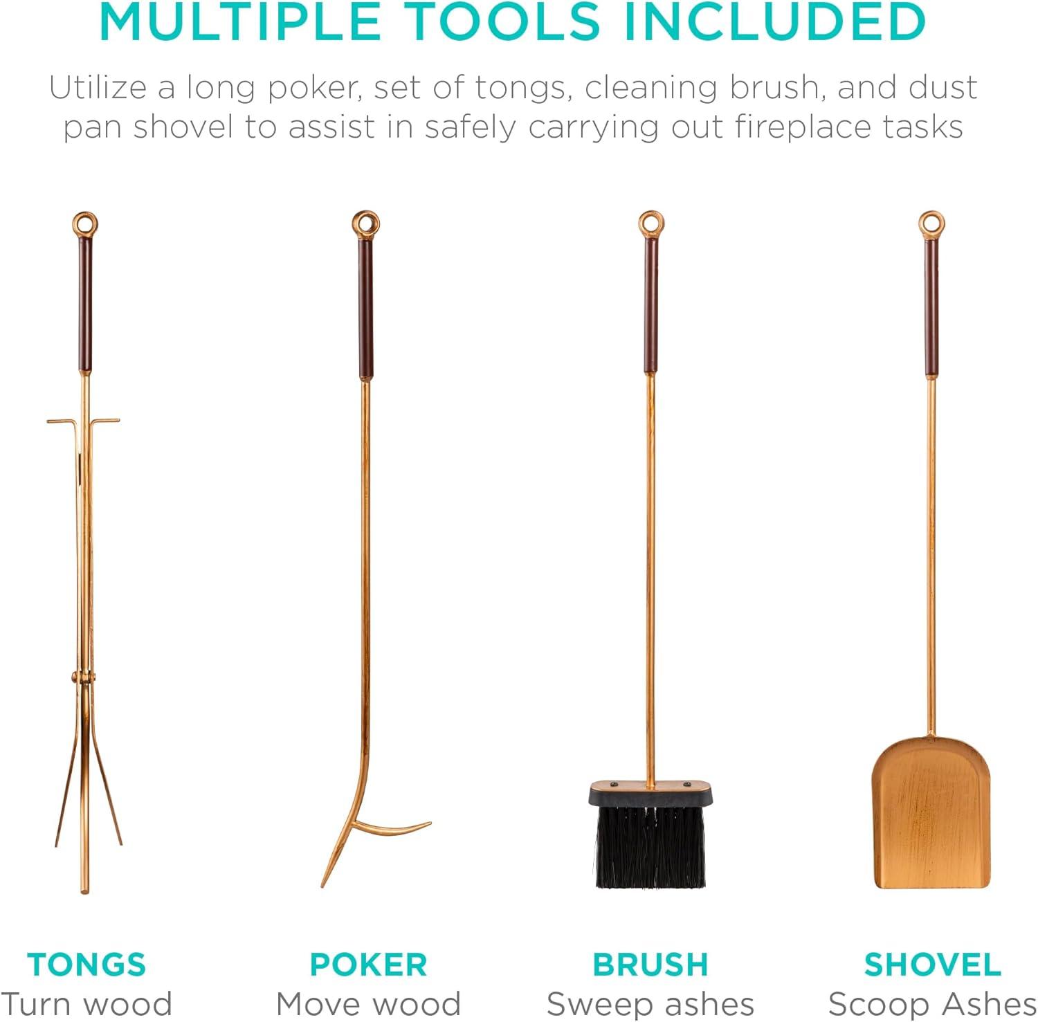 imageBest Choice Products 5Piece Modern Contemporary Fireplace Tool Set for Indoor Fireplace Dcor Outdoor Fire Pit wPoker Tongs Dust Pan Shovel Brush Ergonomic Handles  Antique GoldGold