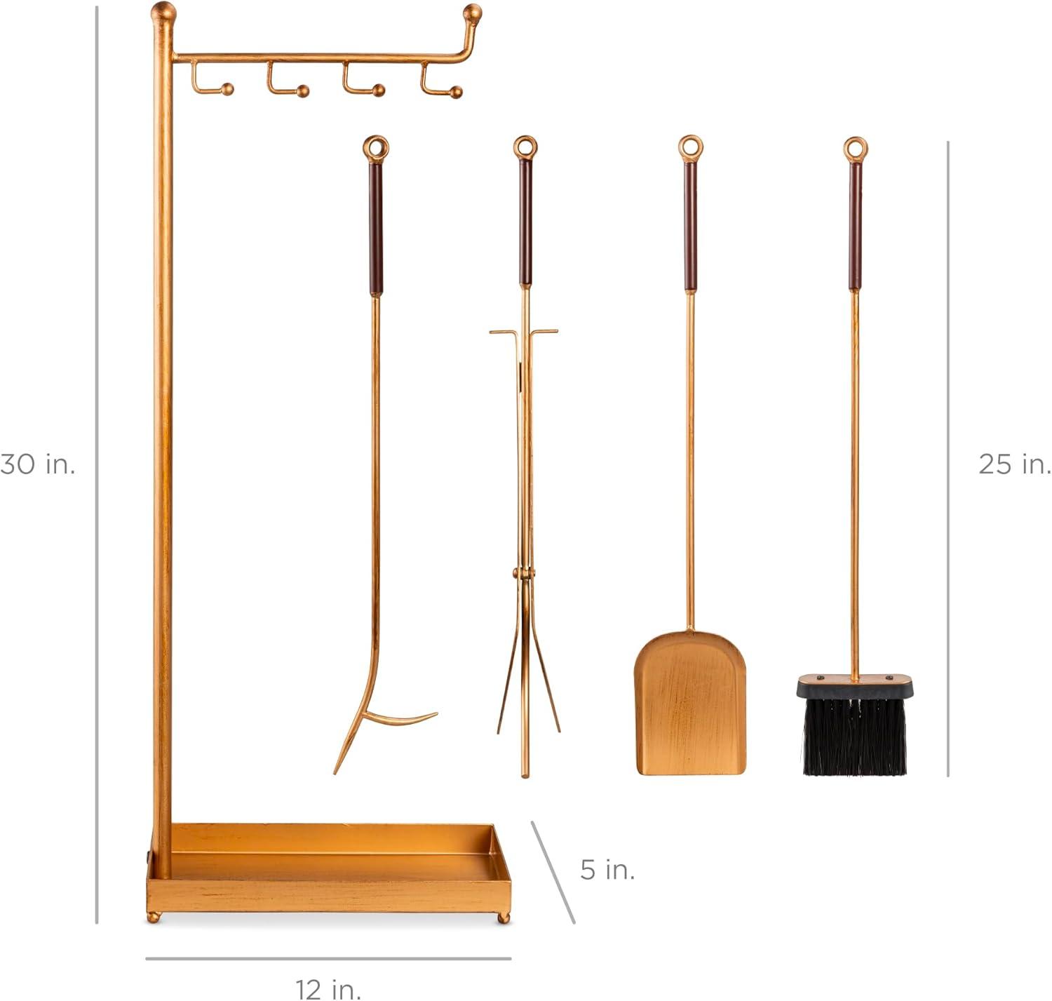 imageBest Choice Products 5Piece Modern Contemporary Fireplace Tool Set for Indoor Fireplace Dcor Outdoor Fire Pit wPoker Tongs Dust Pan Shovel Brush Ergonomic Handles  Antique GoldGold