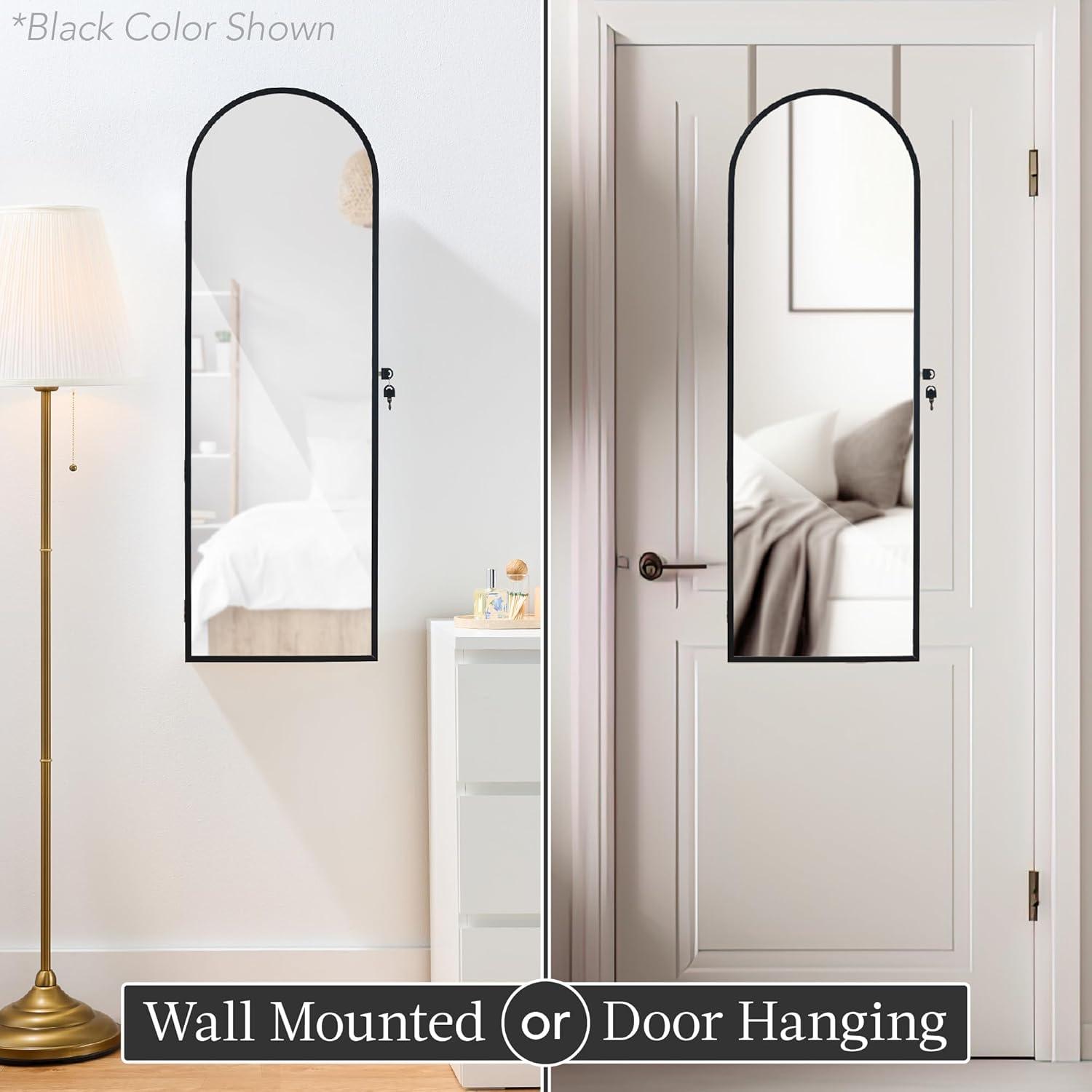 imageBest Choice Products Arch Mirror Jewelry Cabinet Jewelry Storage Organizer Armoire Lockable Wall or Door Mountable FullLength Mirror  BlackBlack