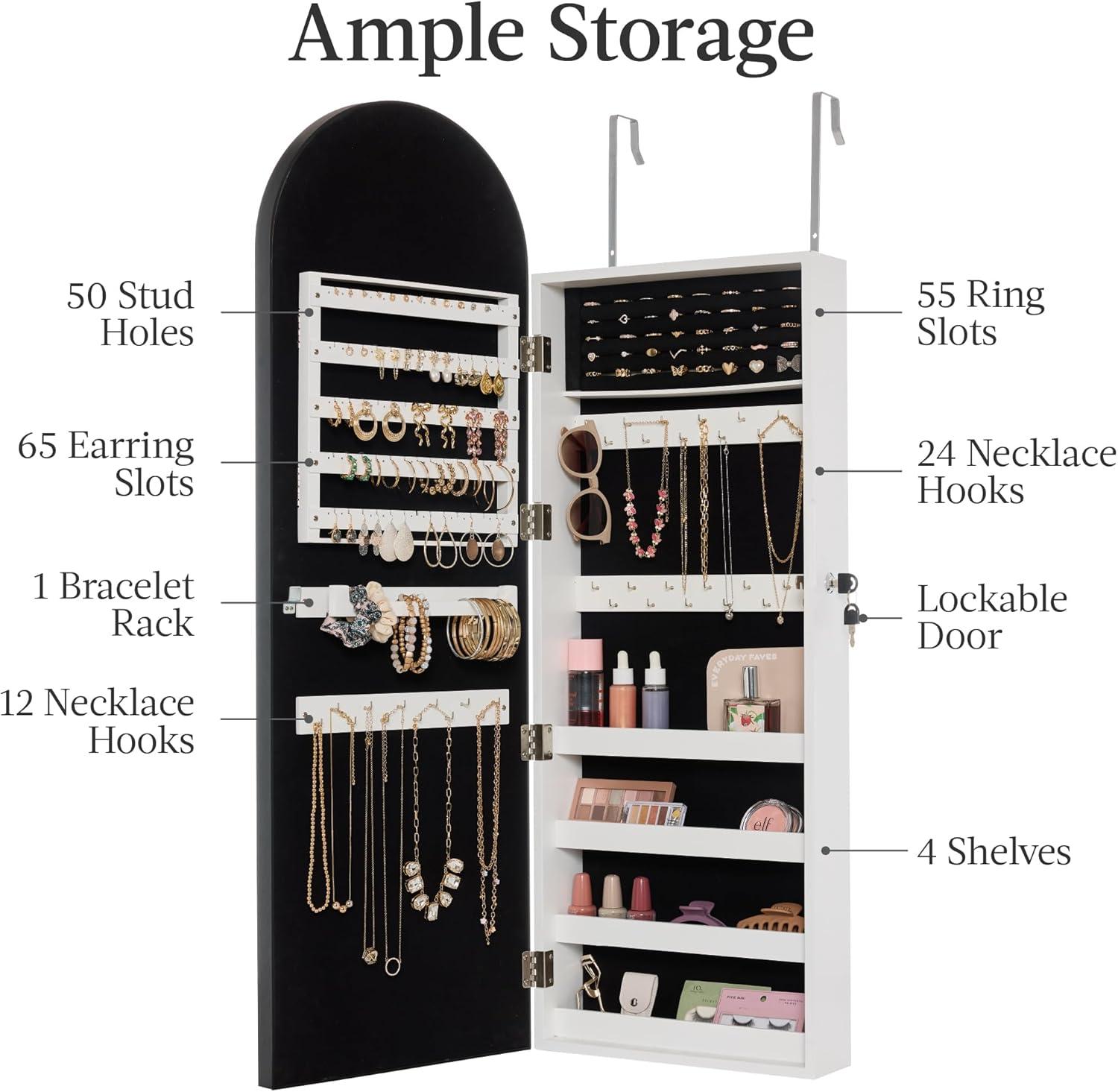 imageBest Choice Products Arch Mirror Jewelry Cabinet Jewelry Storage Organizer Armoire Lockable Wall or Door Mountable FullLength Mirror  BlackBlack