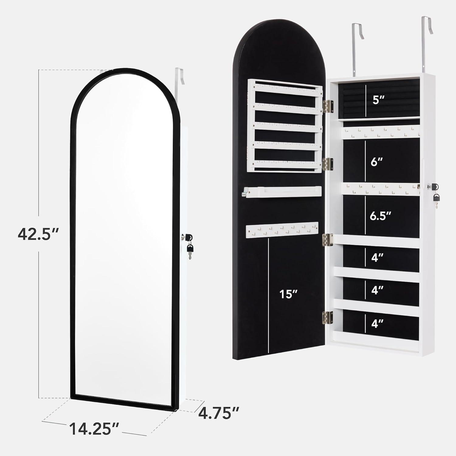 imageBest Choice Products Arch Mirror Jewelry Cabinet Jewelry Storage Organizer Armoire Lockable Wall or Door Mountable FullLength Mirror  BlackBlack